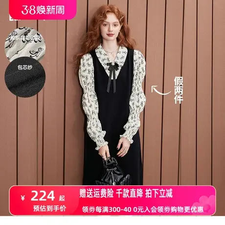 【送领结】妖精的口袋假两件衬衫连衣裙女2023秋季新款拼接长袖裙商品大图