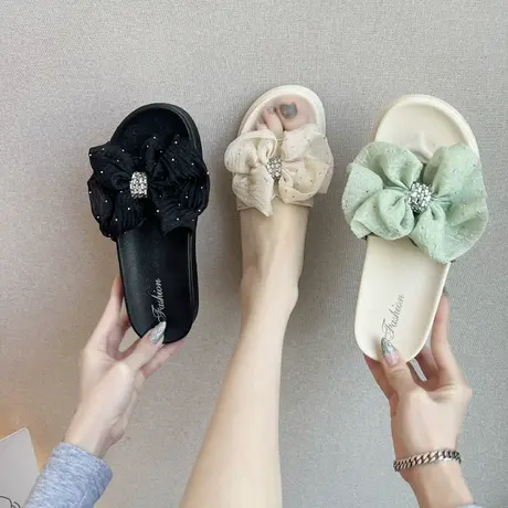 拖鞋夏女外穿2024新款室内居家厚底防滑凉拖蝴蝶结时尚高级感女鞋商品大图