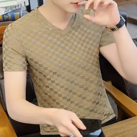 2023新款男士V领体恤夏季韩版潮季冰丝短袖t恤ins潮牌冰感半袖男图片