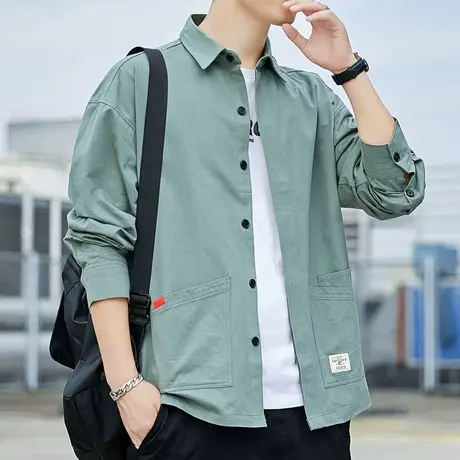 春秋季长袖衬衫男士2023新款潮流宽松日系男装衬衣寸衫外套上衣服商品大图