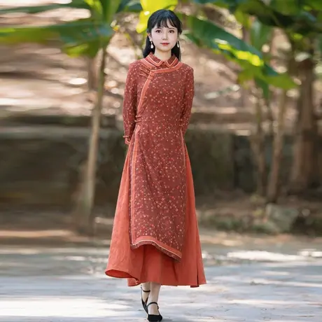 筠雅越南旗袍裙改良奥黛连衣裙女休闲复古长款中式气质时尚长裙子图片