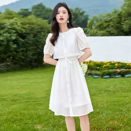 时尚气质收腰显瘦蕾丝连衣裙夏季新款淑女温柔显瘦小个子裙图片