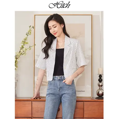 希区瑞普高端时尚小西装2023新款夏季条纹百搭休闲短袖显瘦小外套图片
