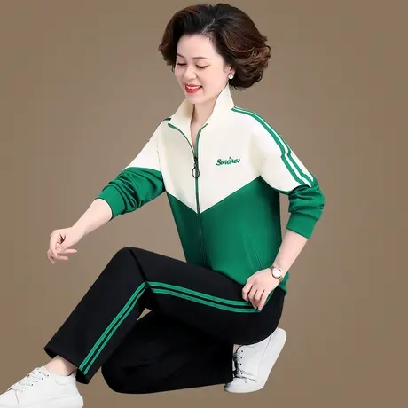 休闲运动服套装女士春秋新款时尚洋气中年妈妈拉链外套减龄两件套图片
