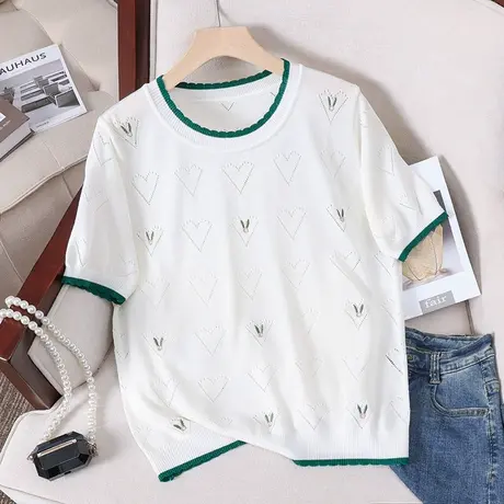 不灵不灵上衣短袖t恤女2023新款夏季冰丝针织衫薄款圆领半袖体恤图片