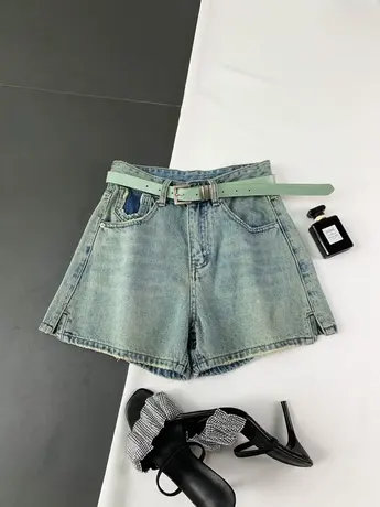 韩版水洗磨白复古牛仔短裤女2023夏季新款显瘦百搭高腰裤a字短裤商品大图