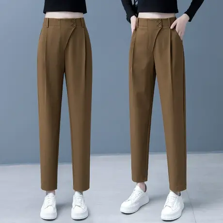 2023秋镰刀裤女小个子休闲烟管裤高腰显瘦直筒潮流时尚西装哈伦裤图片