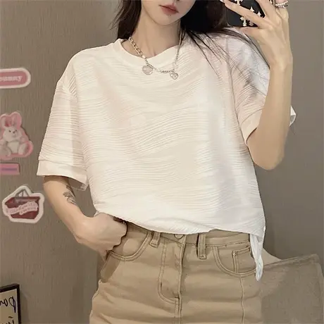 法式港风短袖T恤女夏季新款韩版宽松小众设计感半袖体恤上衣服潮图片