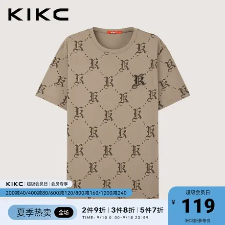 kikct恤男2023春夏新款商场同款宽松潮流重磅纯棉满印老花短袖商品大图