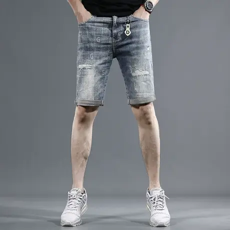 2023夏季新款牛仔短裤男潮牌破洞潮流男士休闲薄款五分休闲裤子男商品大图