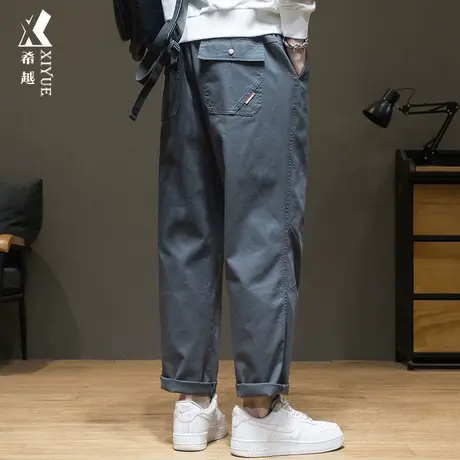 2023秋季新款拼接休闲裤男秋冬加绒直筒裤宽松加大加肥胖子九分裤商品大图