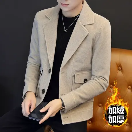 秋冬季双面毛呢夹克加绒加厚大衣男士韩版休闲西装领西服外套男图片