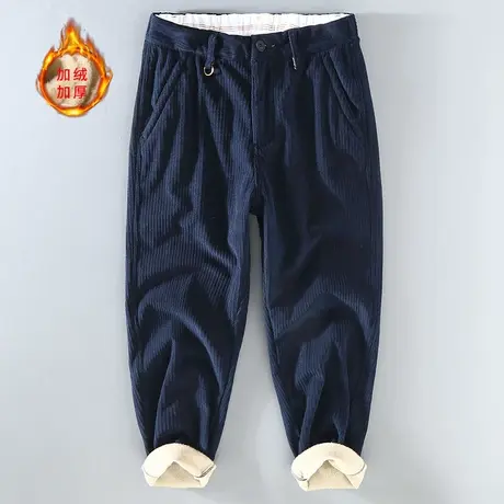 灯芯绒休闲裤男加绒加厚秋冬季运动条绒男士宽松直筒运动长裤复古商品大图