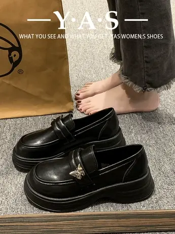 乐福鞋女2024新款秋冬厚底高级感女鞋子英伦风小皮鞋法式软底黑色商品大图