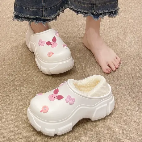 可爱小猪棉拖鞋女冬季包跟防水外穿加绒保暖居家厚底增高防滑棉鞋图片