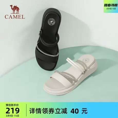 骆驼女鞋2024年夏季新款真皮休闲厚底一字拖时尚休闲凉拖鞋女外穿图片