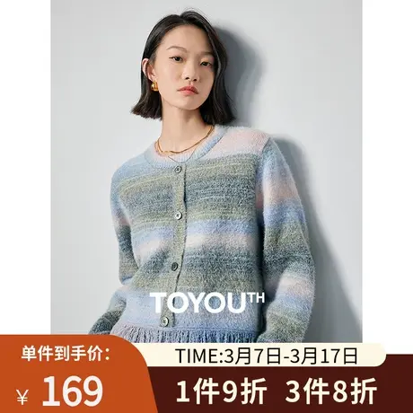 TOYOUTH初语圆领斜扣设计感针织衫女2024年春季新款字母毛衣商品大图