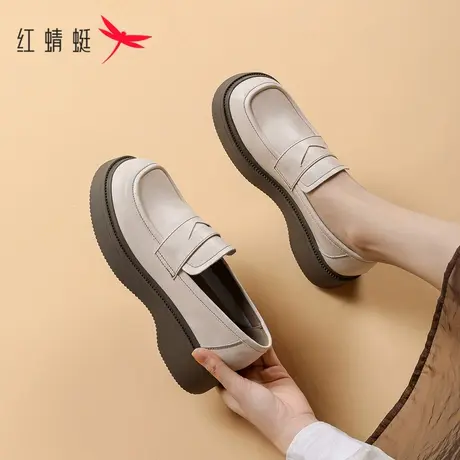 红蜻蜓乐福鞋女2023春夏新款女鞋软底单鞋一脚蹬增高厚底小皮鞋女商品大图