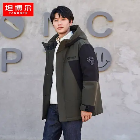 【商场同款】坦博尔羽绒服男撞色拼接连帽工装夹克冬外套TA331577图片