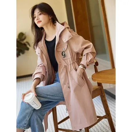 时尚气质连帽风衣2023年秋季新款淑女温柔收腰宽松显瘦通勤上衣商品大图