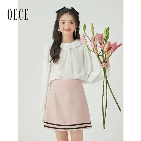 Oece气质长袖衬衫2022秋季新款女装通勤别致设计感白色上衣衬衣图片