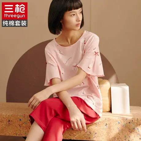 三枪女士春夏款减龄纯棉睡衣短袖宽松休闲半袖全棉薄款家居服套装商品大图