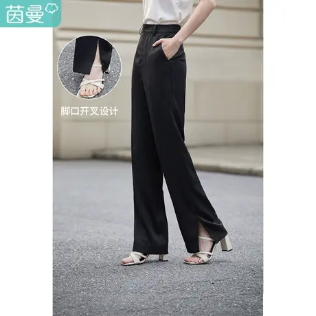 茵曼直筒宽松长裤女士2023春季新款气质通勤显瘦烟管职业高腰裤子图片