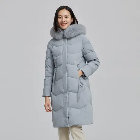 【商场同款】坦博尔羽绒服女休闲中长款大毛领外套冬TB211790商品大图