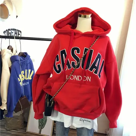超火cec卫衣女秋冬2020新款韩版ins潮刺绣宽松加绒加厚连帽衫外套商品大图