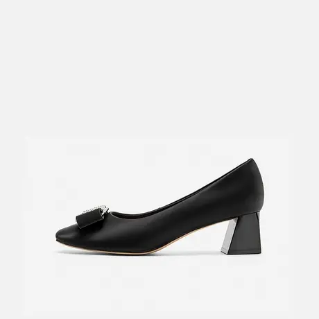 Nine West/玖熙2025年春季新款中跟单鞋女圆头水钻缀饰礼结粗跟鞋图片