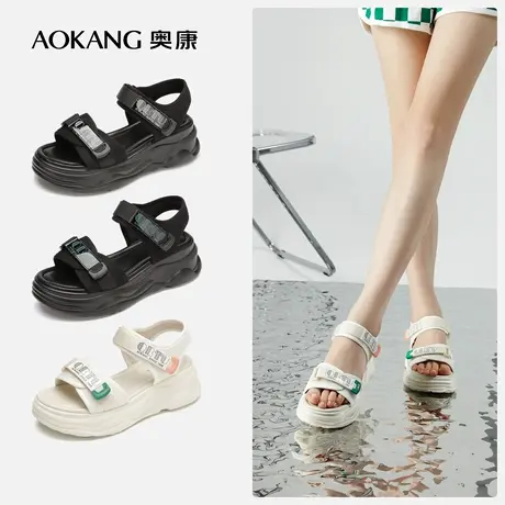【门店发货】奥康女鞋夏季新款透气时尚舒适厚底运动凉鞋魔术贴潮图片