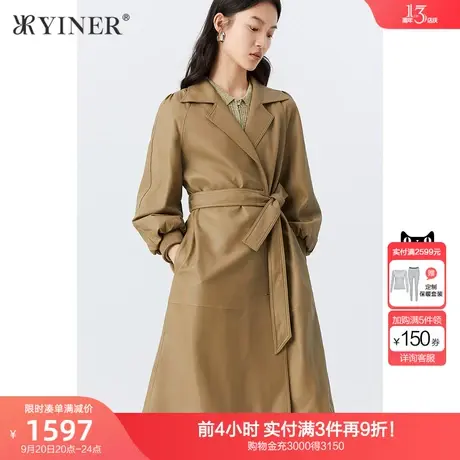 YINER音儿女装秋季新款西装领中长款皮衣外套商品大图