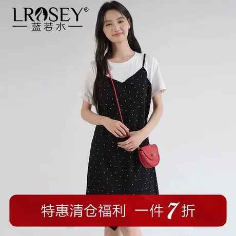 【叠穿假两件波点吊带裙】蓝若水大码2025夏新款不规则甜辣连衣裙图片