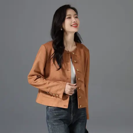 麂皮绒美拉德短款外套女秋冬2024新款洋气时尚焦糖色复古秋季女装商品大图