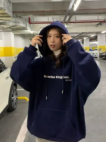 oversize黑色连帽卫衣女春秋款2023新款爆款宽松外套韩系慵懒风厚图片