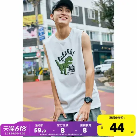 唐狮24夏季新款男背心潮流印花图案纯棉白色圆领坎肩休闲无袖t恤商品大图