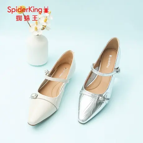 SPIDER KING/蜘蛛王女单鞋真皮2025春商场新款法式平底一字带尖头图片