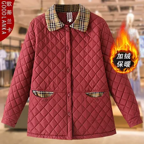 中年妈妈装冬季加绒棉衣洋气时尚中老年人加肥加大码撞色棉服外套商品大图