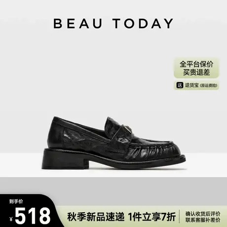 BeauToday乐福鞋女款夏季法式黑色小皮鞋女配裙子真皮女士单鞋子图片