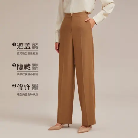 歌莉娅女裤秋冬新款精纺羊毛通勤阔腿裤保暖长裤西服裤11CL1D210图片