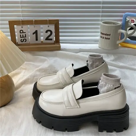 配裙子小皮鞋女2023春秋新款复古英伦风学生百搭厚底增高乐福单鞋商品大图