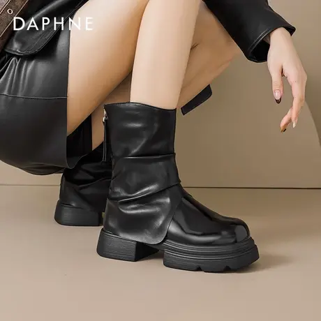 达芙妮黑色短靴女2025新款夏季增高显瘦裤管堆堆靴中筒厚底马丁靴商品大图