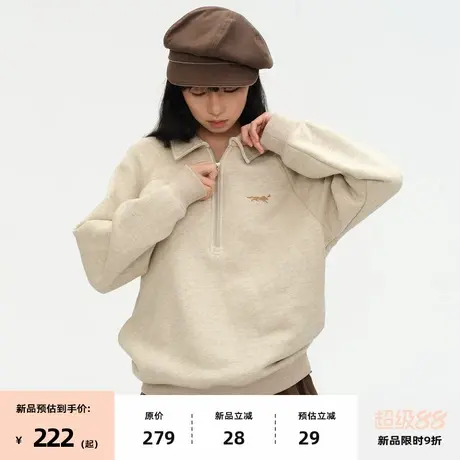 【8/07 0点新品9折】omont蛋挞家复古拉链polo领廓形宽松卫衣秋商品大图