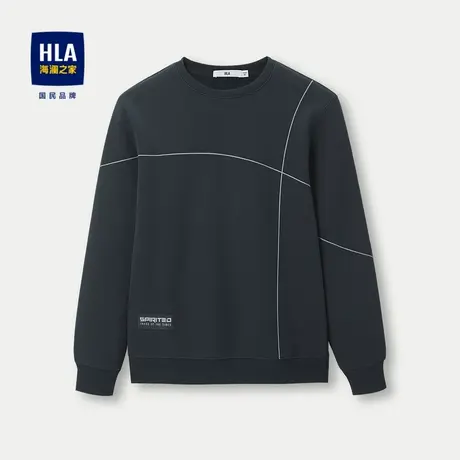 HLA/海澜之家圆领卫衣2023秋冬新款文字印花微弹加绒上衣男图片