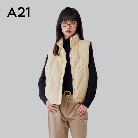 A21女装梭织宽松立领开胸中厚羽绒背心保暖外套时尚无袖羽绒马甲商品大图
