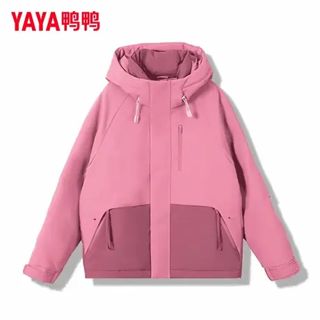 鸭鸭撞色连帽羽绒服男女同款2025年冬季新款时尚户外防风保暖外套商品大图
