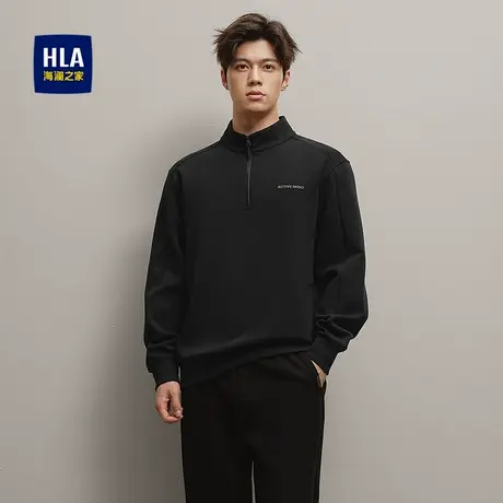 HLA/海澜之家休闲卫衣2025秋季新款半高领拉链珠地纹理微弹套衫男商品大图