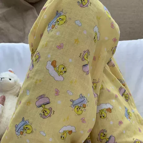 可爱卡通印花泡澡的翠迪全棉双层纱长裤宽松直筒睡裤家居裤商品大图