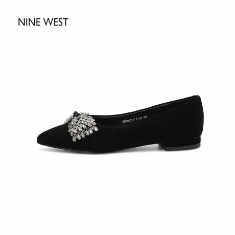 Nine West/玖熙法式尖头蝴蝶结羊皮平底粗跟小皮鞋尖头浅口单鞋商品大图