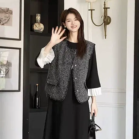高级感小香风马甲背心外套女2025秋季新款韩系无袖马夹坎肩上衣潮商品大图